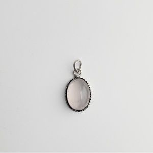 Pale Pink Rose Quartz Semi Precious Gemstone Pendant Artisan Silver Plated Brass